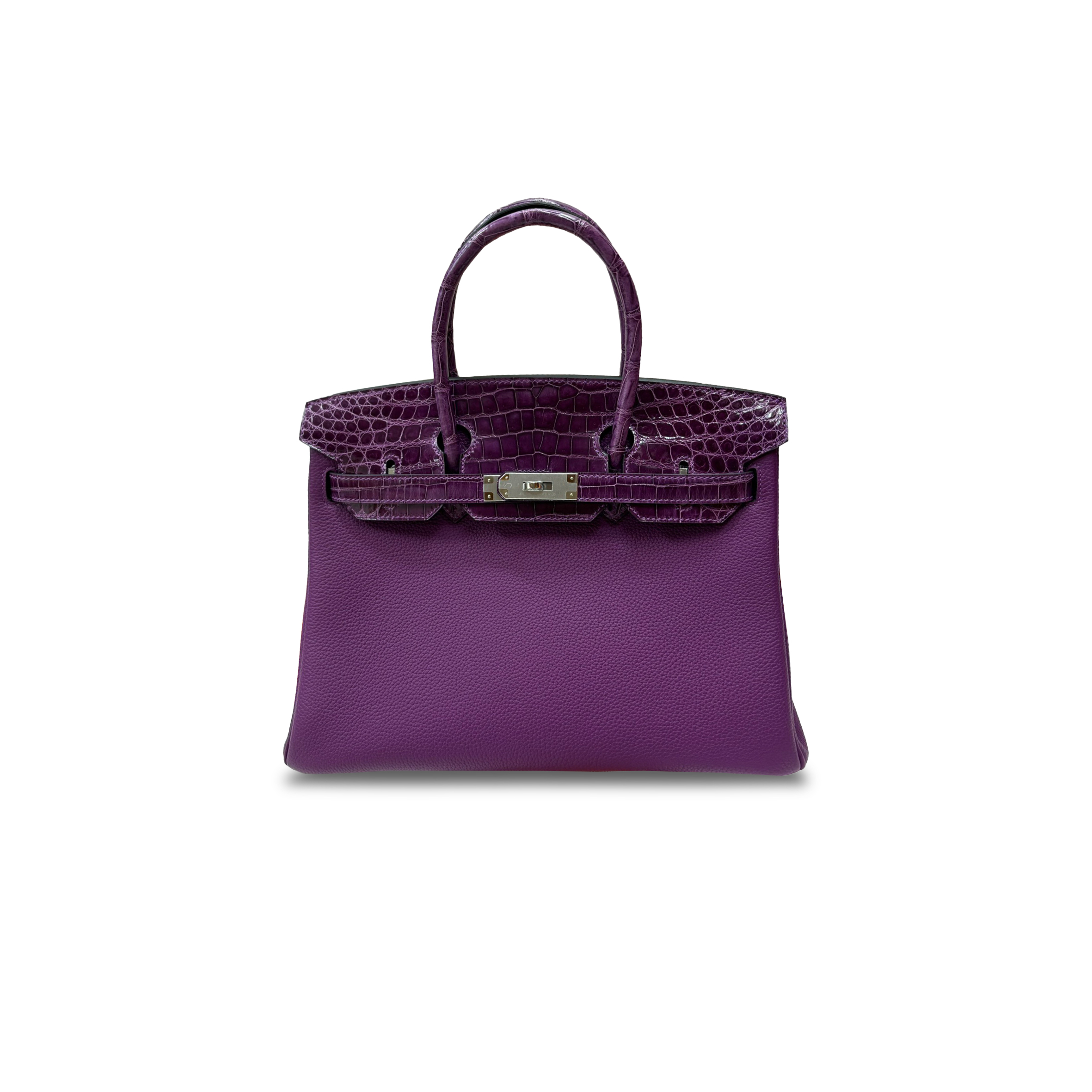 H**mes master birkin 30 crocodile and togo leather anemone purple silver buckle h076235ck05 (30*22*16cm)